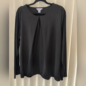 Black Long-Sleeve Pleated Front Top